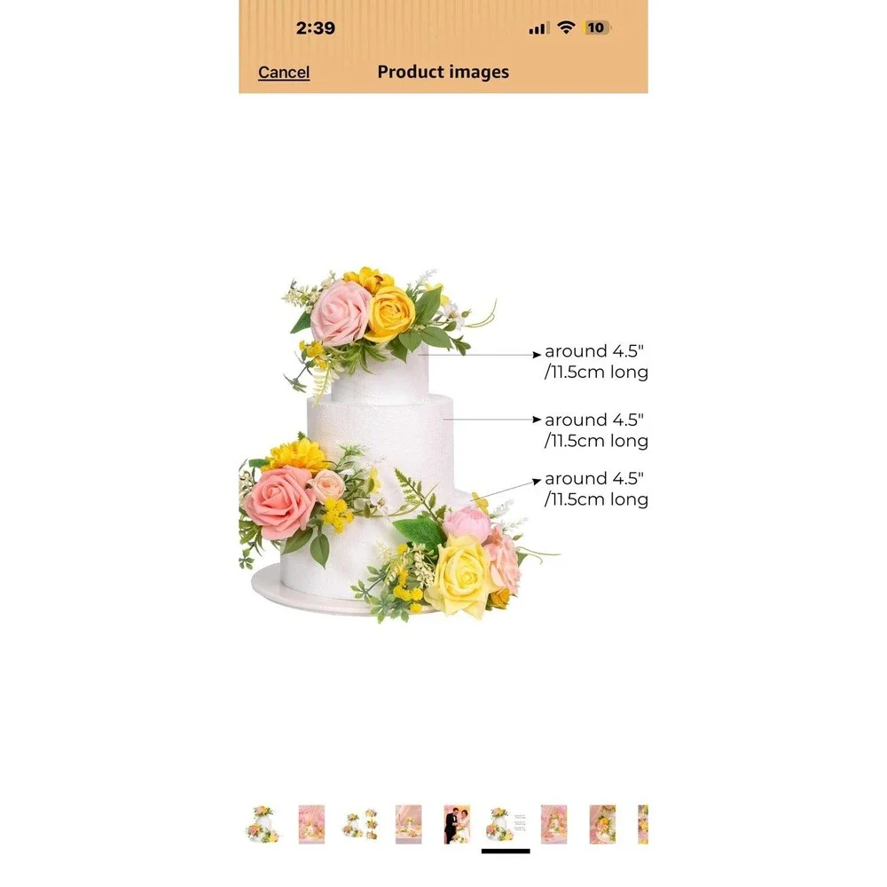 TINGE TIME 3Pcs Pre-made Cake Toppers, Silk Artificial Flowers Decor, Cake De...